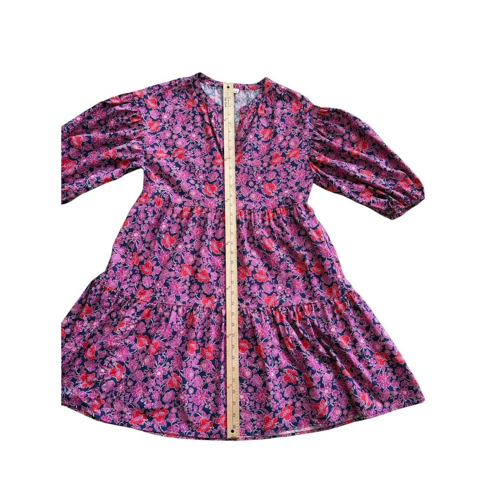 SUNDRY Floral Tiered Dress Sz 1 Women’s Small 4-6 Cottage Core Navy Pink Pockets - Picture 9 of 16